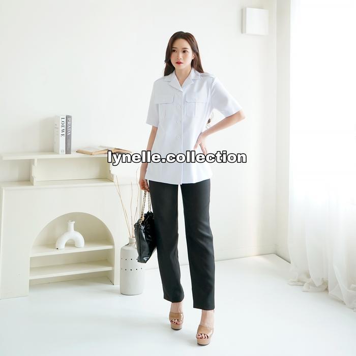 Blazer Wanita Kantong Dada Jas ASN Pemda Lengan Pendek Seragam PDH PNS Putih Hitam (Kode 0903)