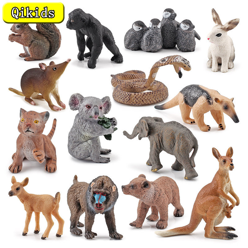 Wild Animals Toys Tiger Kangaroo Elephant Snake Bear Deer Koala Squirrel Models Figurine Collecta