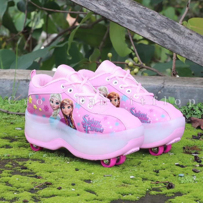 New Sepatu Roda Anak Roda 4 Karakter Frozen Pink