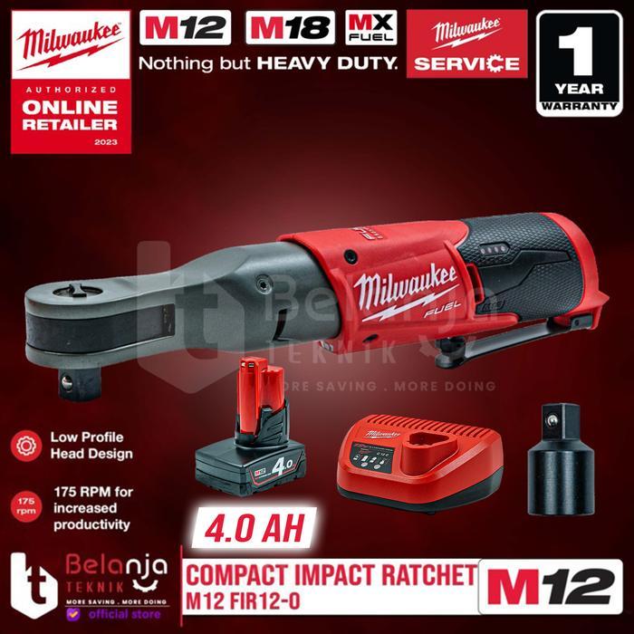 Ready Milwaukee M12 FIR12-402 Kunci Rachet Baterai FIR 12 Cordless Compact Impact Rachet 12V 4.0AH