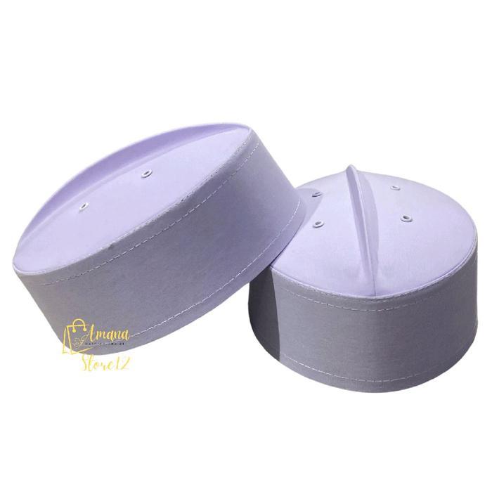 Peci Kopiah Haji Putih Asagofah Polos Ceper / Peci Kaku Pendek Ceper / Songkok Putih Pendek Kaku