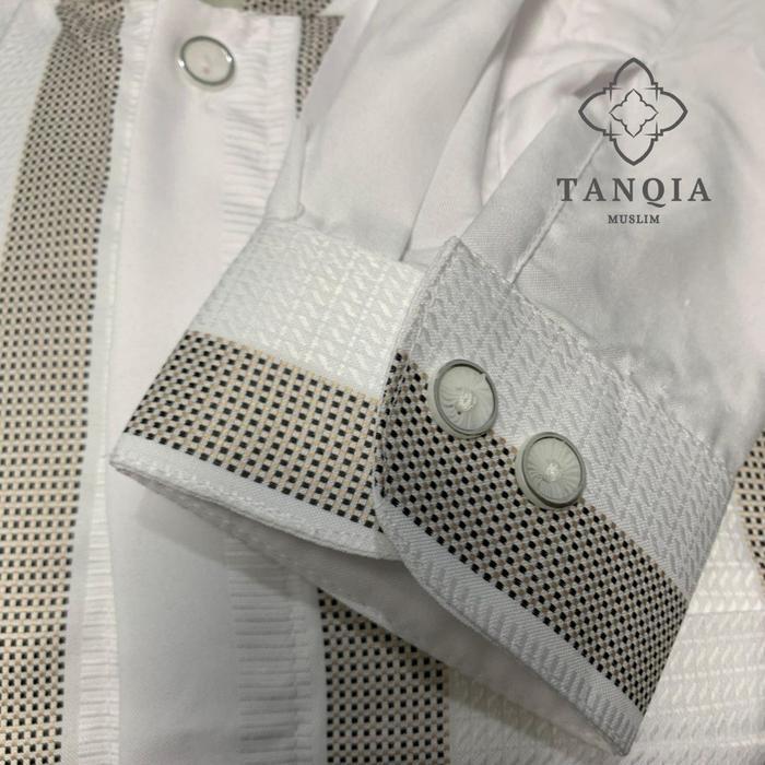 Baju Koko Putih Dewasa Katun India Motif Salur Muslim