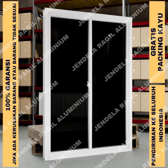 Jendela Aluminium Sliding Polos Ukuran Tinggi 120 x Panjang 80 Cm (120x80) Gratis Packing Kayu
