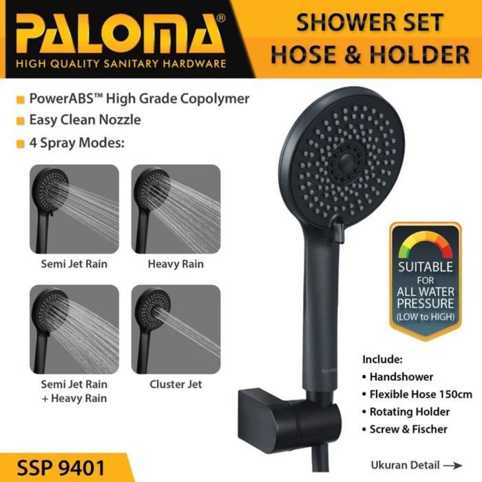 SSP 9401 PALOMA SHOWER HITAM SET HOLDER SELANG HANDSHOWER BLACK
