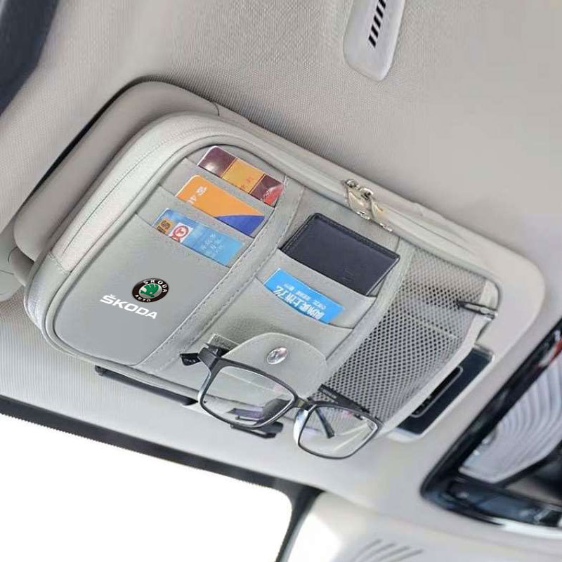 Car Sun Visor Storage Bag Card Holder Organizer Sunglasses Clip For Skoda octavia 3 2 superb 3