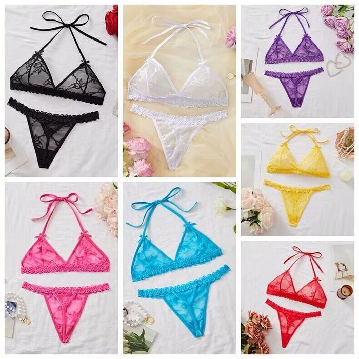 PRIVASI AMAN SET BIKINI WANITA RENDA TRANSPARAN BH WANITA / BRA SET FLORAL TRANSPARAN 5B16