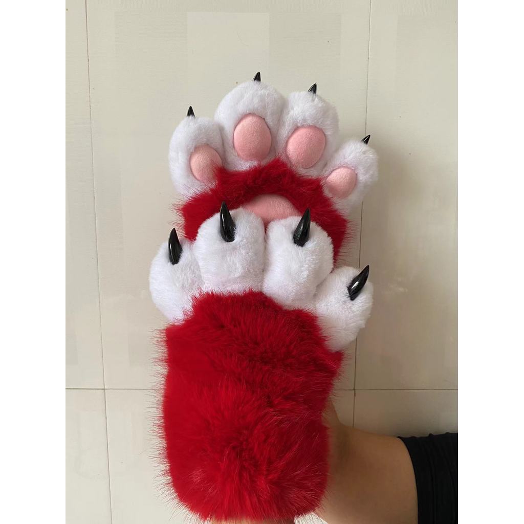 Furry Paw Gloves, Animal Cosplay Claws with Nails, Cute Plush Cat Paw Gloves for Costume