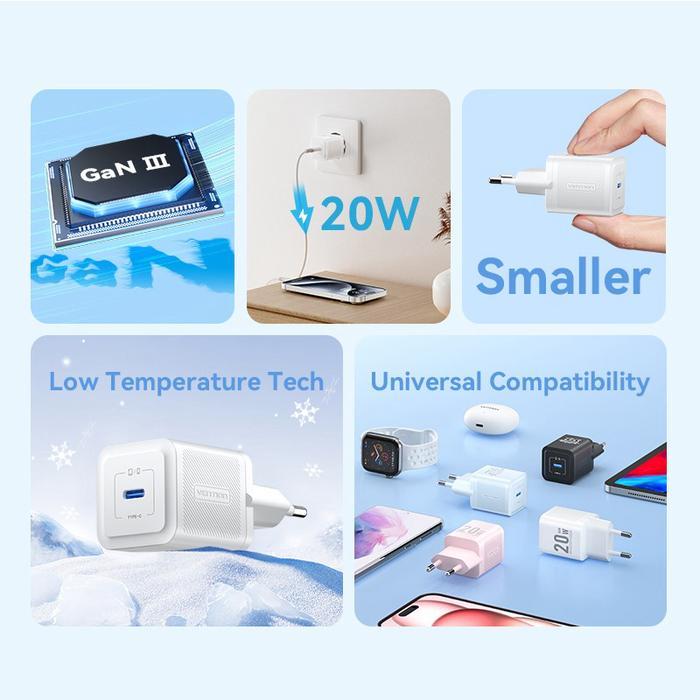 BRG BARU Vention Adaptor Charger 20W USB-C Mini Size PD Fast Charging FEP - Wonderland Store