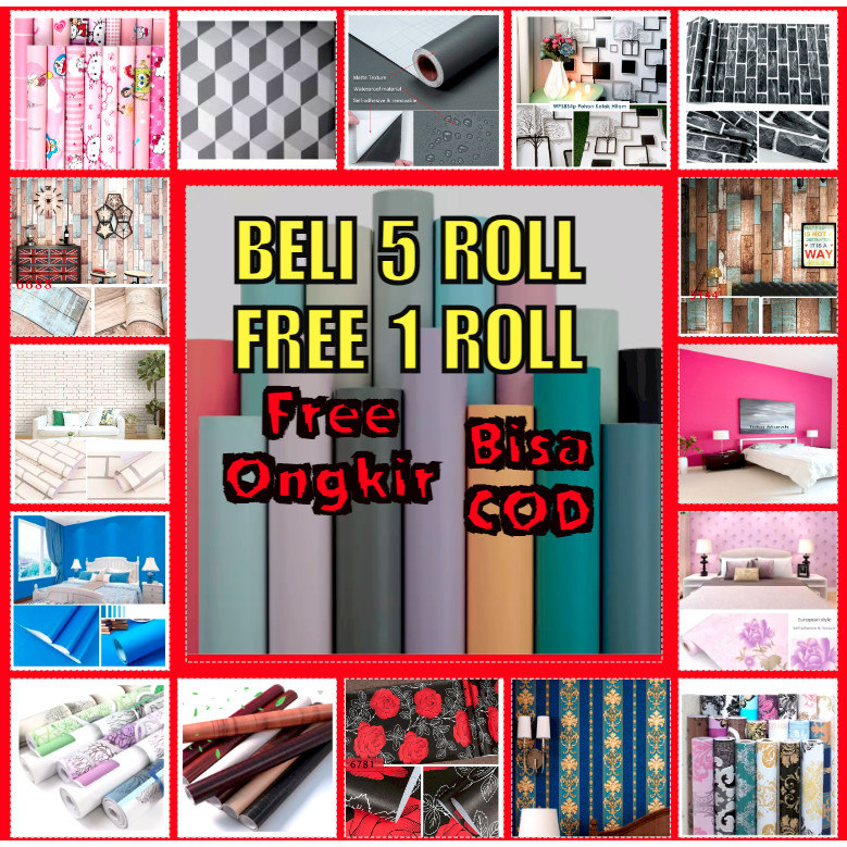 BAYAR 5 ROLL DAPAT 6 ROLL Wallpaper Dinding Paket 5 Roll GRATIS 1 ROLL Wallpaper Dinding / Stiker