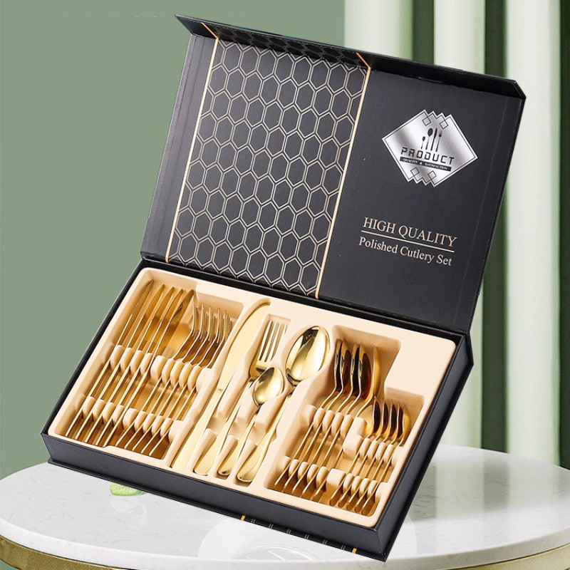 Cutlery Set Golden Cover Tableware Portable Cutlery with Case
