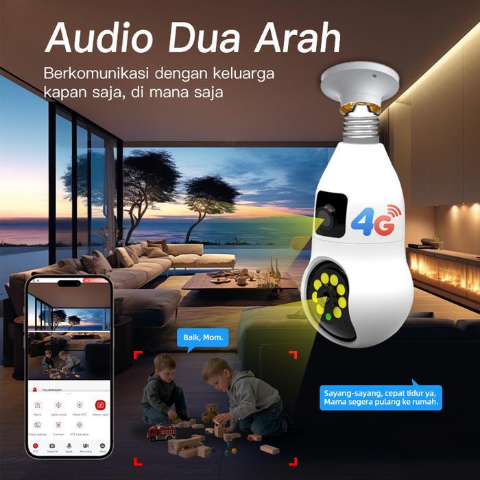 Camkey- Garansi 1 Tahun Franwell Bohlam Cctv Tanpa Wifi Pakai Kartu Sim 4G Pengawasan Rumah Indoor