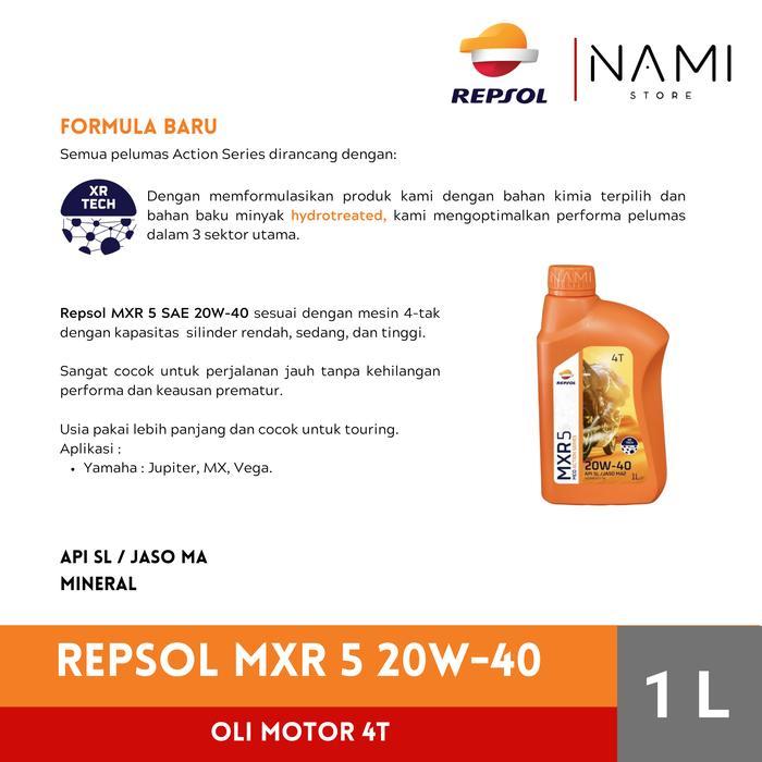 *REPSOL MXR 5/ MXR5 20w40 (1L)* Oli Mesin Motor API SL JASO MA - ORIGINAL