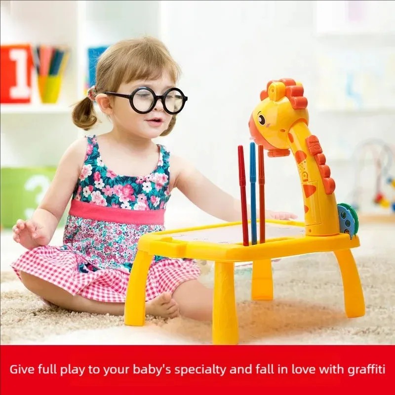 Kids' Creative Led Projector Drawing Table Toy, Multifunctional Educational Board With Rich Painting