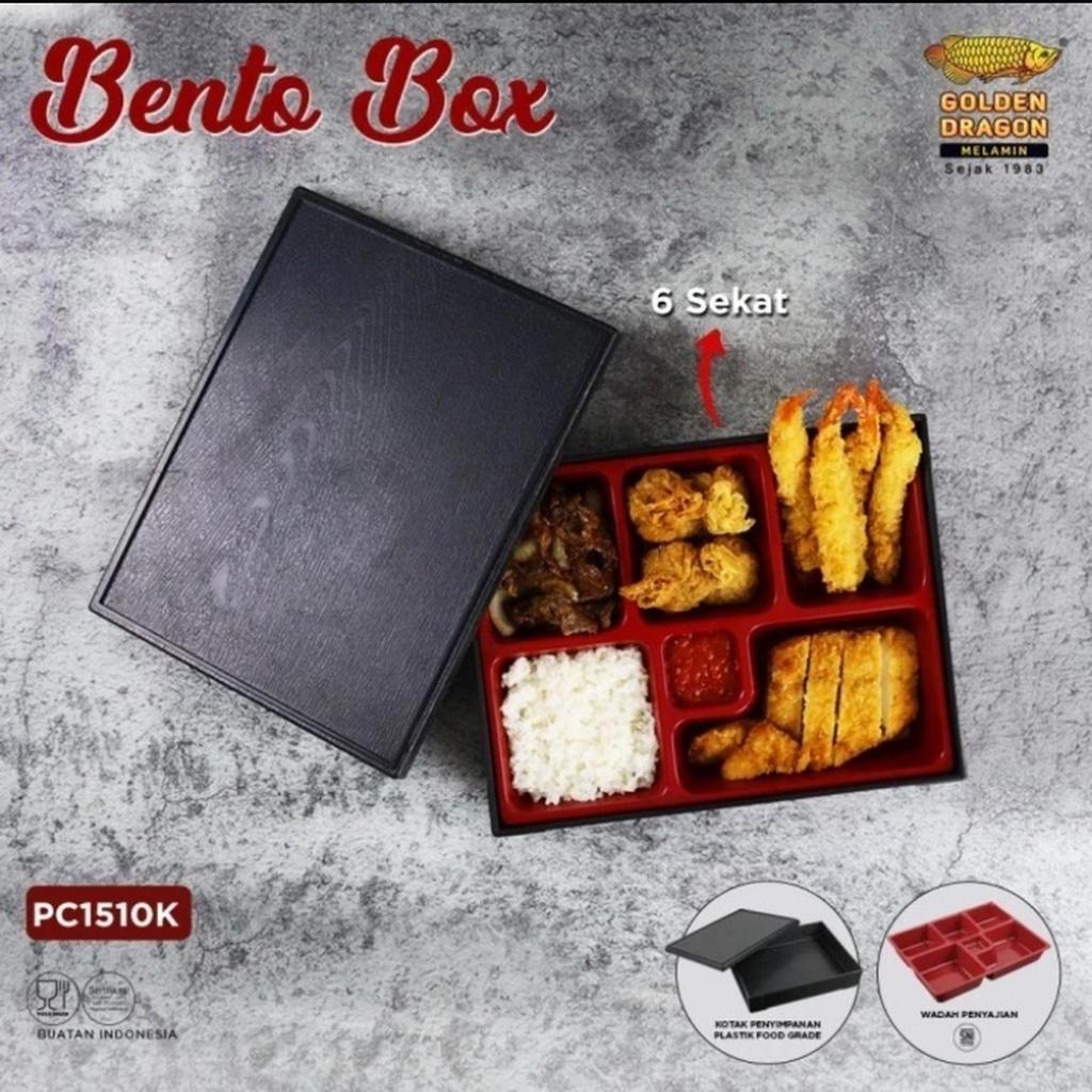 Bento Box Set Komplit Alas Tatak Isi Tutup Melamin Oriental Jepang Hitam Merah Tebal Murah Premium G