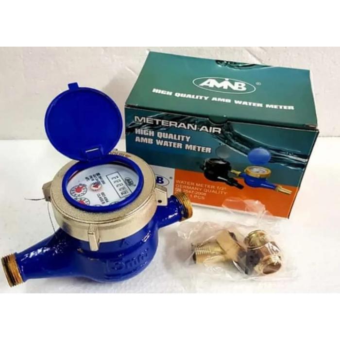 AMNB Meteran Air Bodi Besi Drat Nepel Kuningan 1/2 Inch SNI