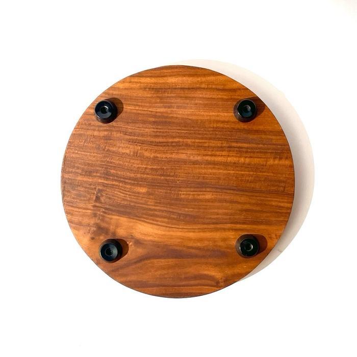 Teak Round Cutting Board With Rubber Feet Talenan Bulat Kayu Jati Dengan Kaki Karet 3cm Thickness