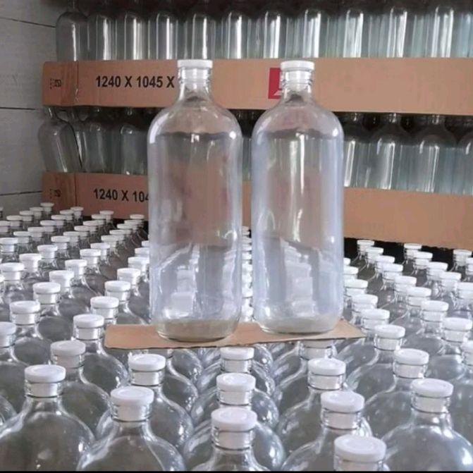 Botol kaca 1 liter paket 14pcs botol wadah bensin Botol kaca bening Botol jamu gendong Botol cembung