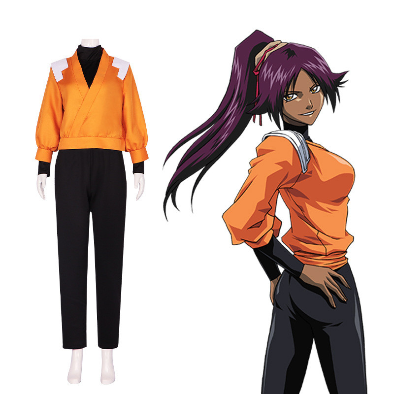 Anime BLEACH Shihouin Yoruichi Cosplay Costume Yellow Outfit Short Long Uniform Women Halloween