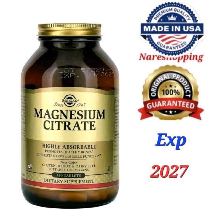 Solgar Magnesium Citrate 120 Tablet USA - Suplemen Dietik Tinggi Penyerapan untuk Kesehatan Tulang &