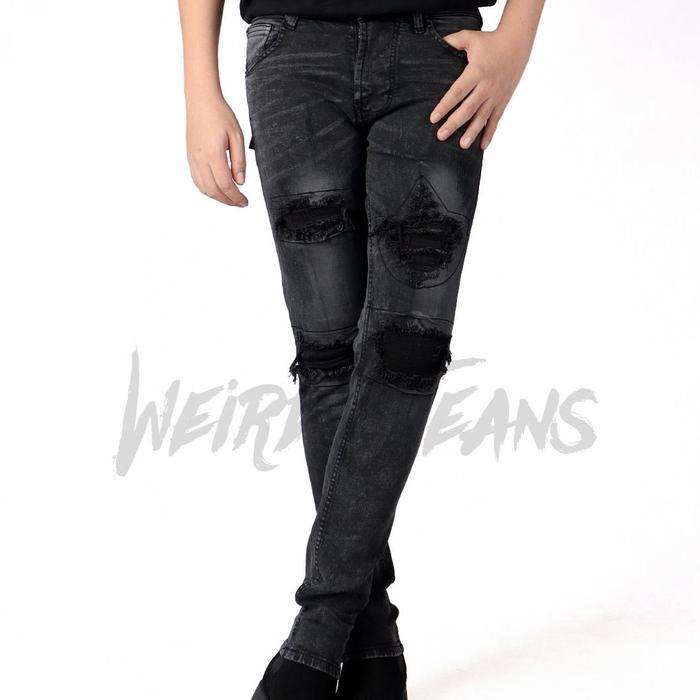 8zg8- Weird Jeans - Austin Black - Celana Jeans Pria Slimfit Strech Ripped Tambal Denim