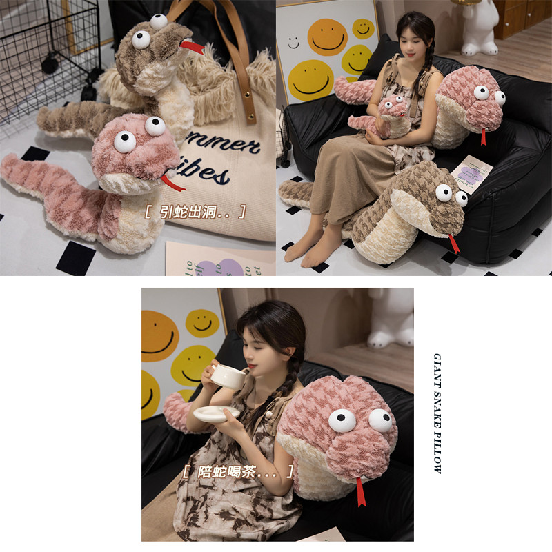 45/70/110CM Cartoon Big eyed Snake Plush Doll Soft Giant Snake Plush Pillow Warm Companion Doll Sofa