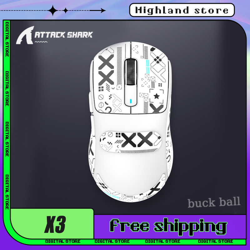 Attack Shark X3 Wireless Mouse Gamer Mouse Lightweight 3 Mode 2.4G Bluetooth Mice PAW3395 Accessorie