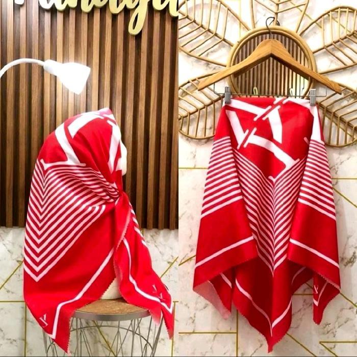 Hijab Segi Empat Hijab Motif Ly Garis Merah Putih