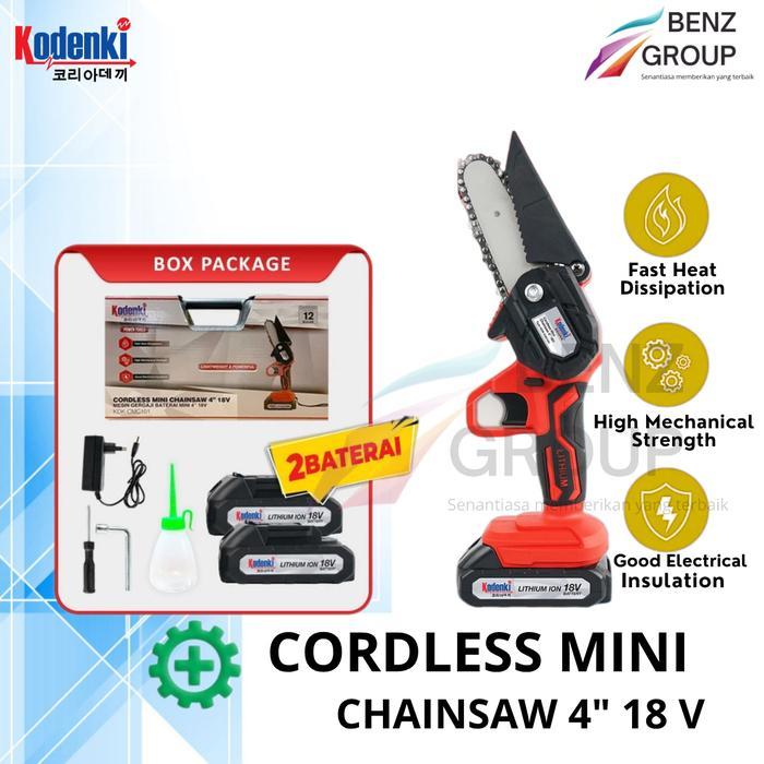 Promo Mini Cordless Chainsaw 4" Mesin Gergaji Potong 2 Baterai Kodenki Terlariss 