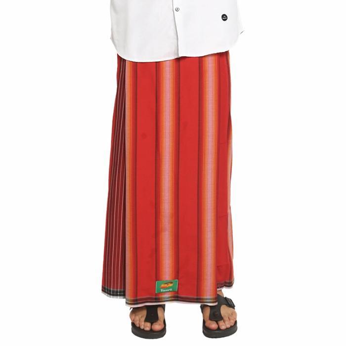 Sarung Atlas 500 Favorit Eslilin Salur Warna Merah Orange