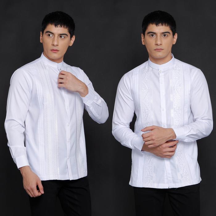 CASELLA BAJU KOKO LENGAN PANJANG PLEATS EMBROIDERY BAJU KOKO PUTIH