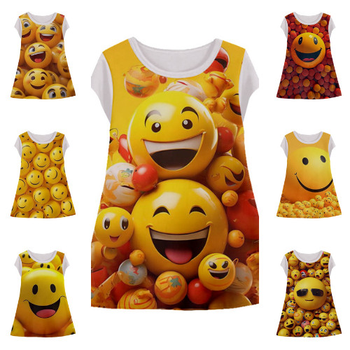 Tunik Anak Emot Smile Dress Animasi 3d Lucu Smile Baju Anak Perempuan Usia 1-12 Tahun - Smiley Area