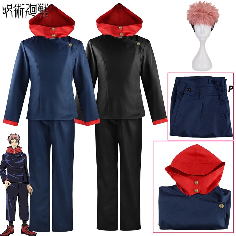 Itadori Yuji Cosplay Anime Jujutsu Kaisen Yuji Itadori Cosplay Costume Wig Outfits Blue / Black Top
