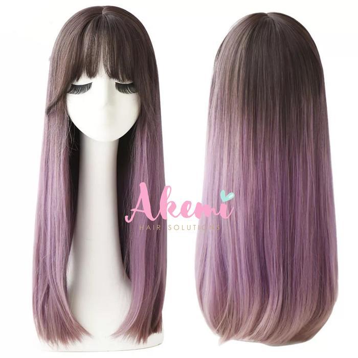 Wig Rambut Palsu Pony Tipis Lurus 60cm OMBRE PURPLE ( Wig Panjang )