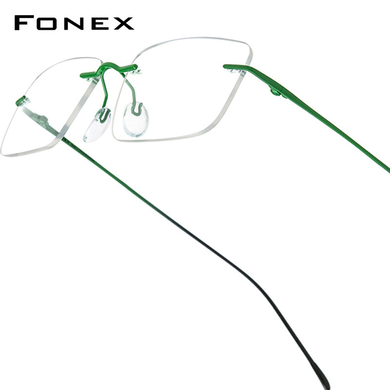 FONEX Titanium Glasses Frame Men Brand Design Rimless Square Eyeglasses Women Frameless
