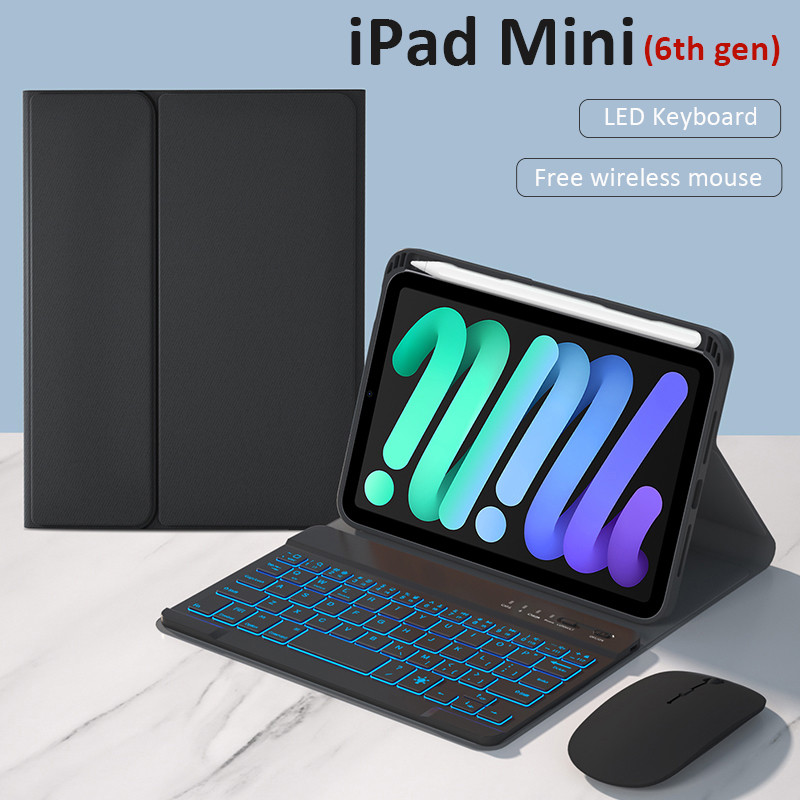 for iPad mini 6 Keyboard Case Smart Pencil Slot Mini Case with Magnetic LED Keyboard Cover for iPad 