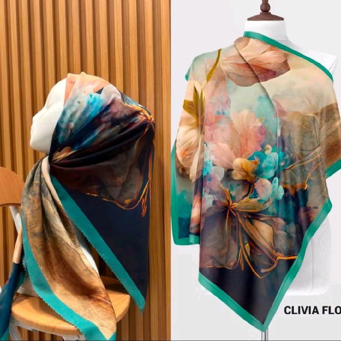 Hijab Segi Empat Voal Motif Sublime Kode 405 Cream Hitam Tosca
