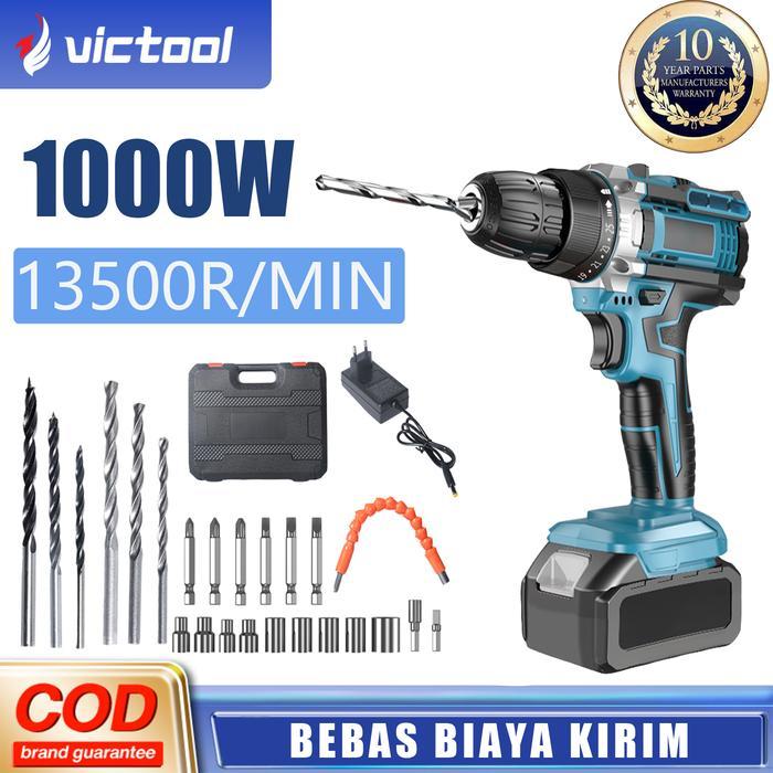 victool 1000w Bor impak tanpa kabel bor tangan tanpa kabel bor baterai/bor tangan/bor listrik