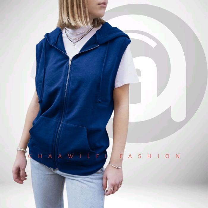 Avenza- Zipper Hoodie Lekbong Sweater Tanpa Lengan Unisex Rompi Santai