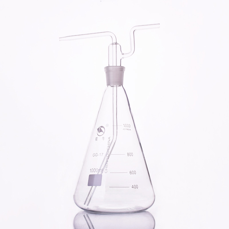 Shuniu Triangle Gas Washing Bottle 1000Ml 24/29, Gas Wash Bottle With Tick Mark, Shisha Hookah,