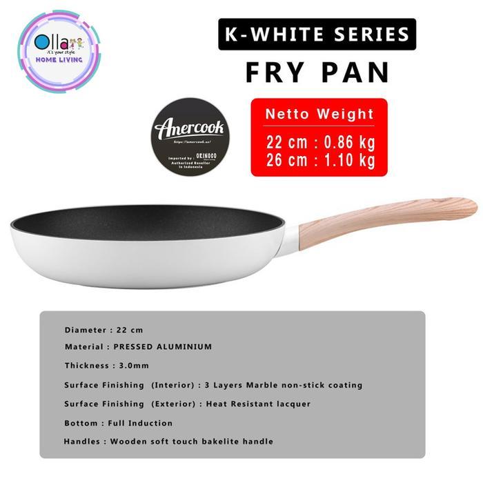 Wajan Tumis Amercook Fry Pan Alumunium White Series Non-Stick