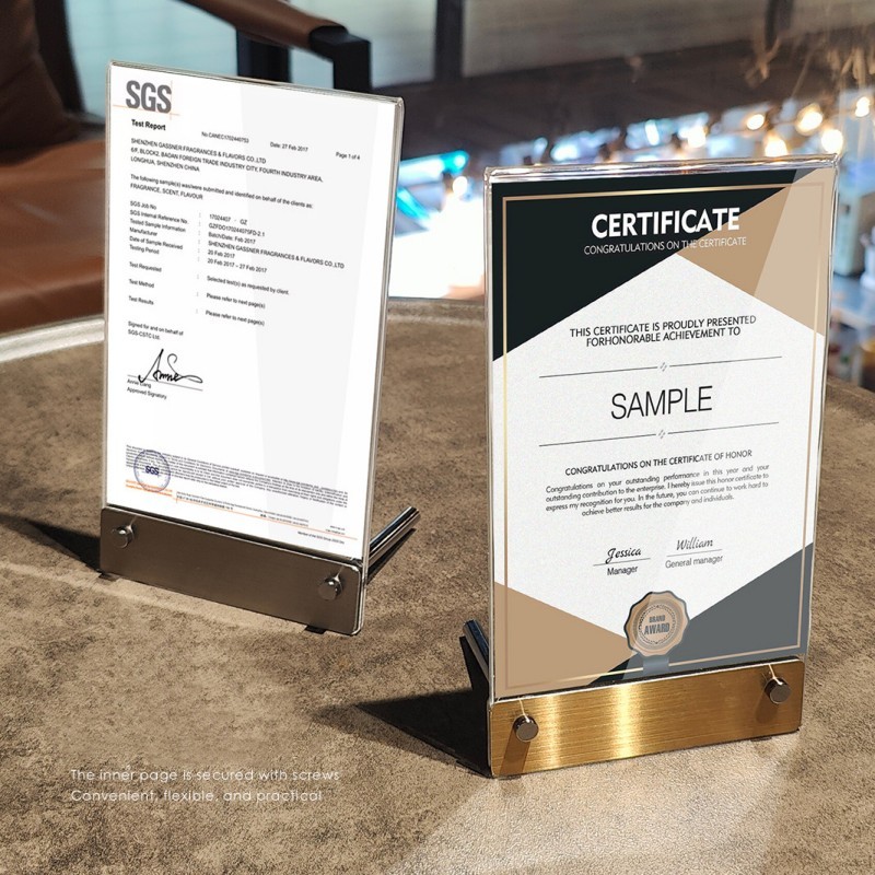 A4 Metal Base Acrylic Certificate Pictures Display Holder Office School Desktop Documents Leaflet