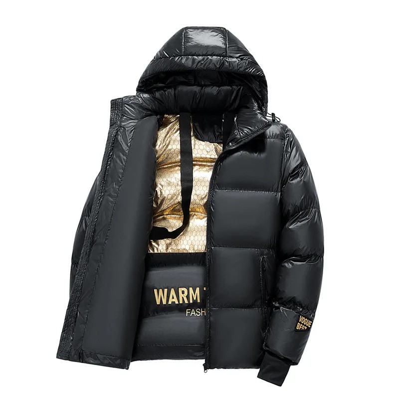 Winter Men's Black Cotton Coat Hooded Loose Fit Jacket Graphene Padded Thickened Warm Cotton Quilted