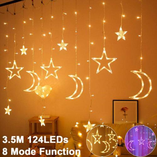 Lampu Hias Kelap-kelip Bintang Bulan Lampu Natal Tirai Led Lampu Hias Kamar Dekorasi