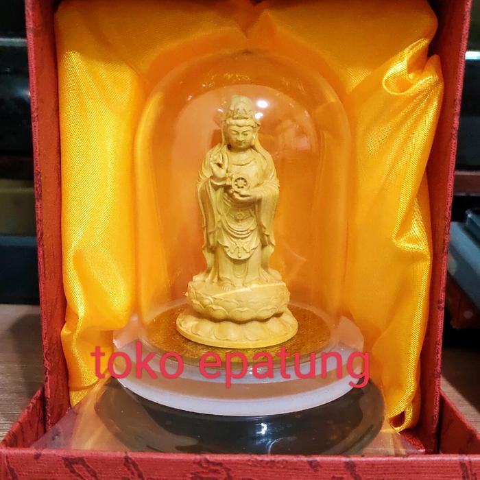 patung dewi kwan im / kwan in berdiri- pajangan mini - Kayu - 9 cm