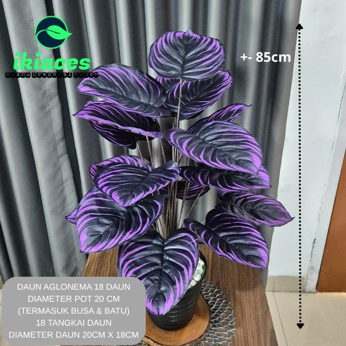 gdyd- Daun Keladi Ungu Artifisial Daun Aglonema Plastik Bunga Hias Palsu Tanaman Hias