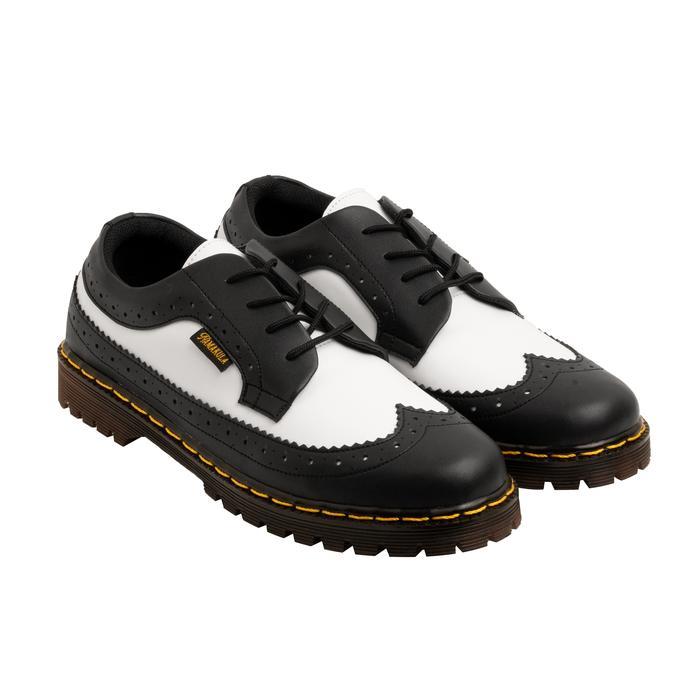 Hasra - Sepatu Kulit Boots Wingtip Hitam Putih Namakula