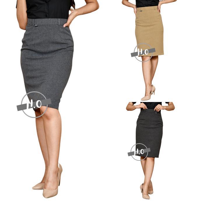 mjyc- Rok Kerja Hitam Pendek Span Polos 3/4 Bahan Dasar Kantor Formal Standar Dan Jumbo Big