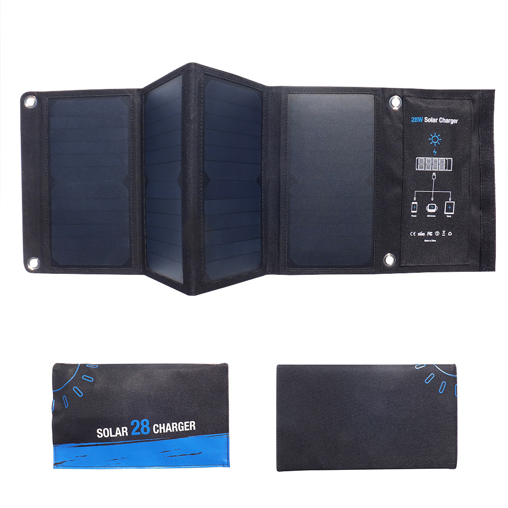 28W Folding Solar Panel 2 USB Ports Foldable Portable Solar Phone Charger with SunPower Solar Panel