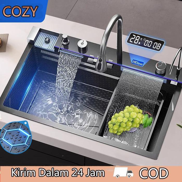 BERKUALITAS COZY Paket Kitchen Sink Hitam / Wastafel Cuci Piring Stainless / wastafel cuci piring
