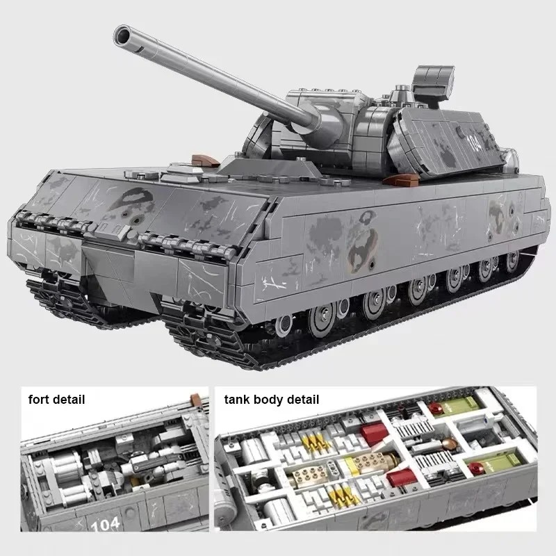 PANLOS German WWW2 Mouse Heavy Military Tank Building Blocks Toy MOC Creativity T28 Model Mini